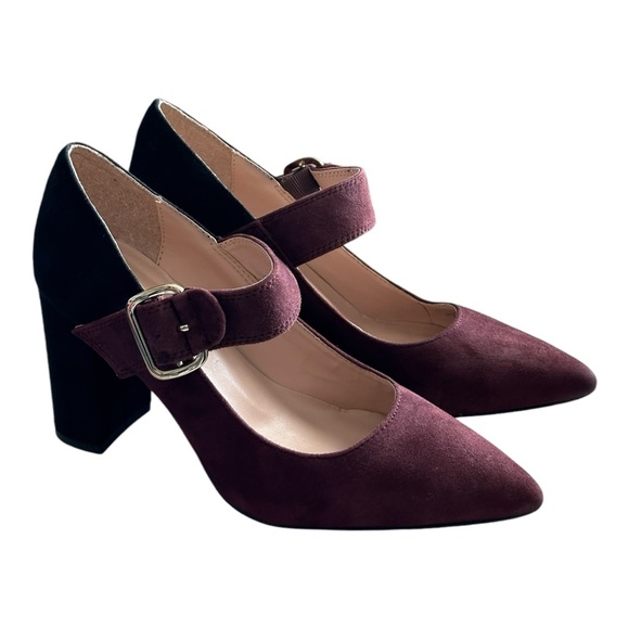 Tommy Hilfiger Women's TWVENTUR Mary Jane Suede Heels Burgundy Black Size 6.5 - Picture 4 of 11
